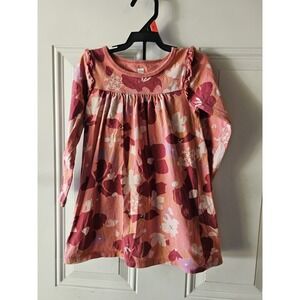 Tea Collection Girls Dress Size 4 Pink Floral Long Sleeve Cotton